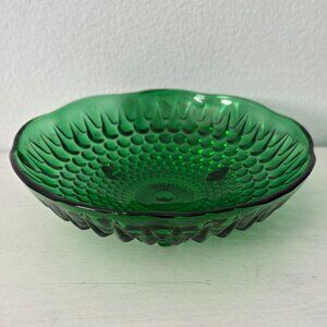 Vintage Anchor Hocking 6" Emerald Green 3 Footed Hobnail Glass Candy Dish Bowl